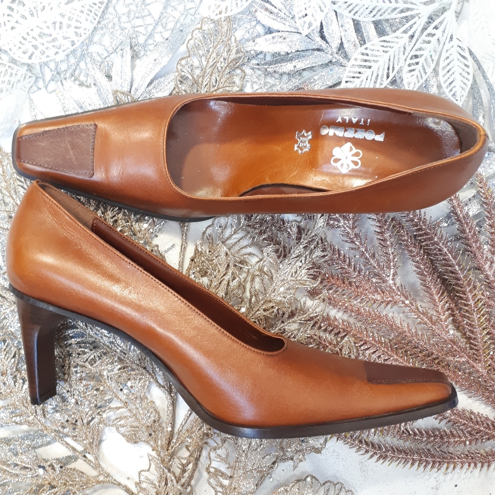 Italian Leather Shoe Block High Heel Cognac 40